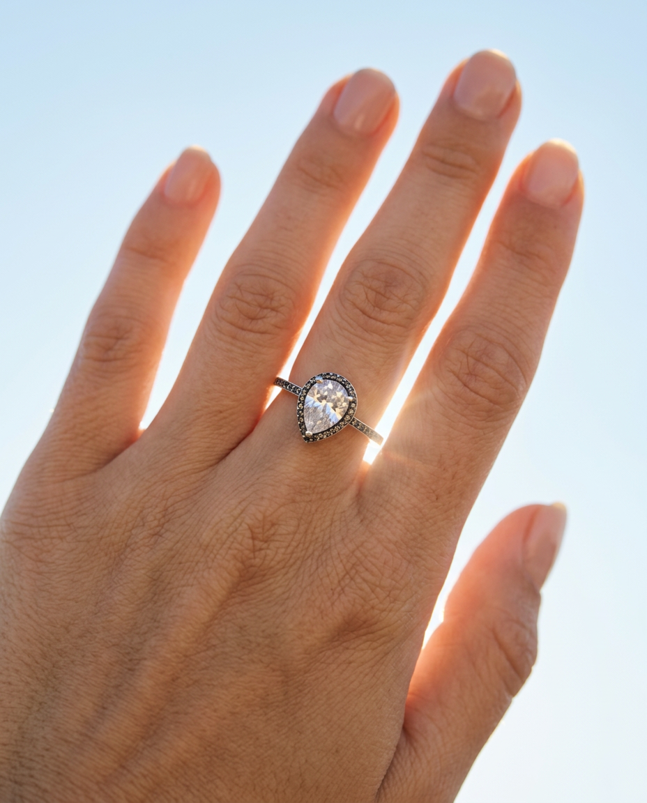 S925 Silver Trillion Halo Ring with Cubic Zirconia