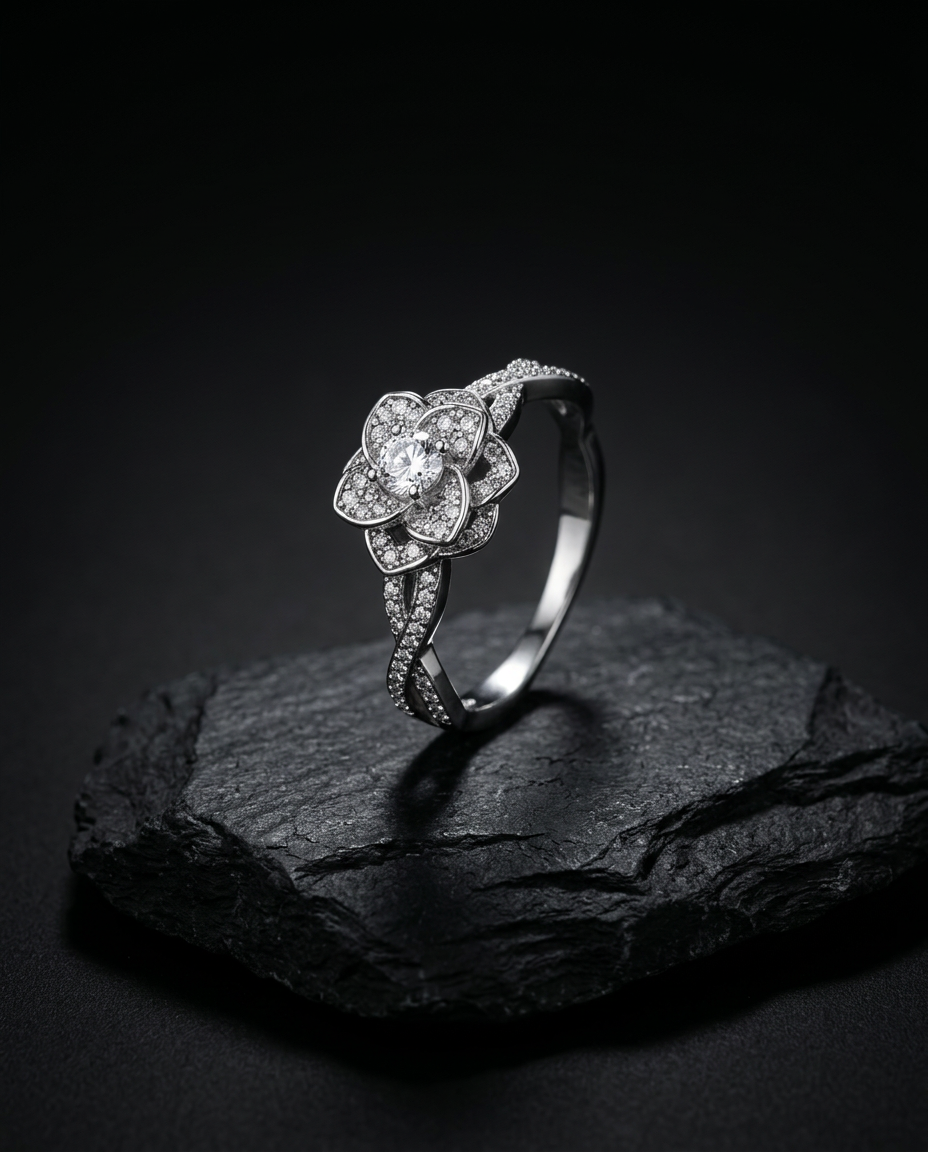 S925 Sterling Silver Rose Ring