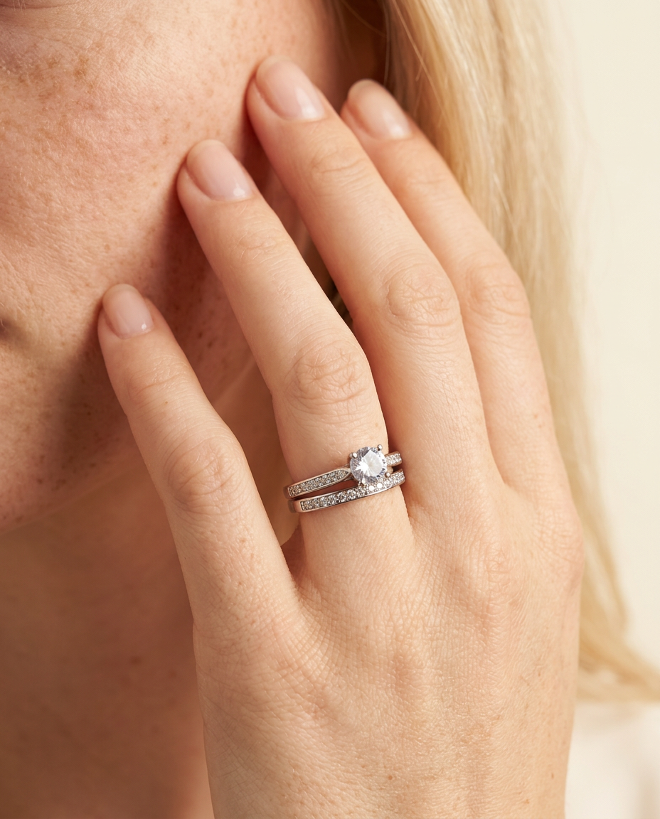 Celeste Duo S925 Sterling Silver Ring Set