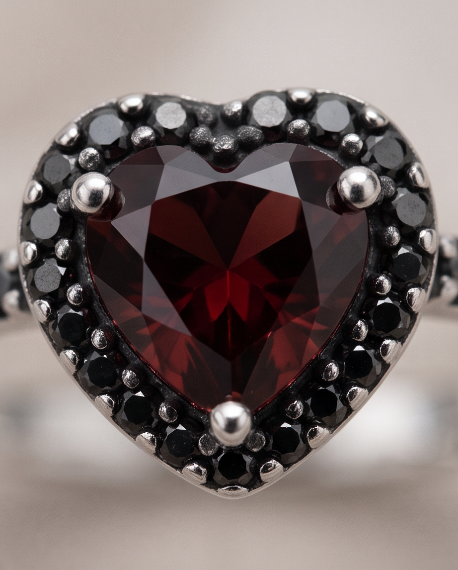 Burgundy Heart S925 Sterling Silver Ring