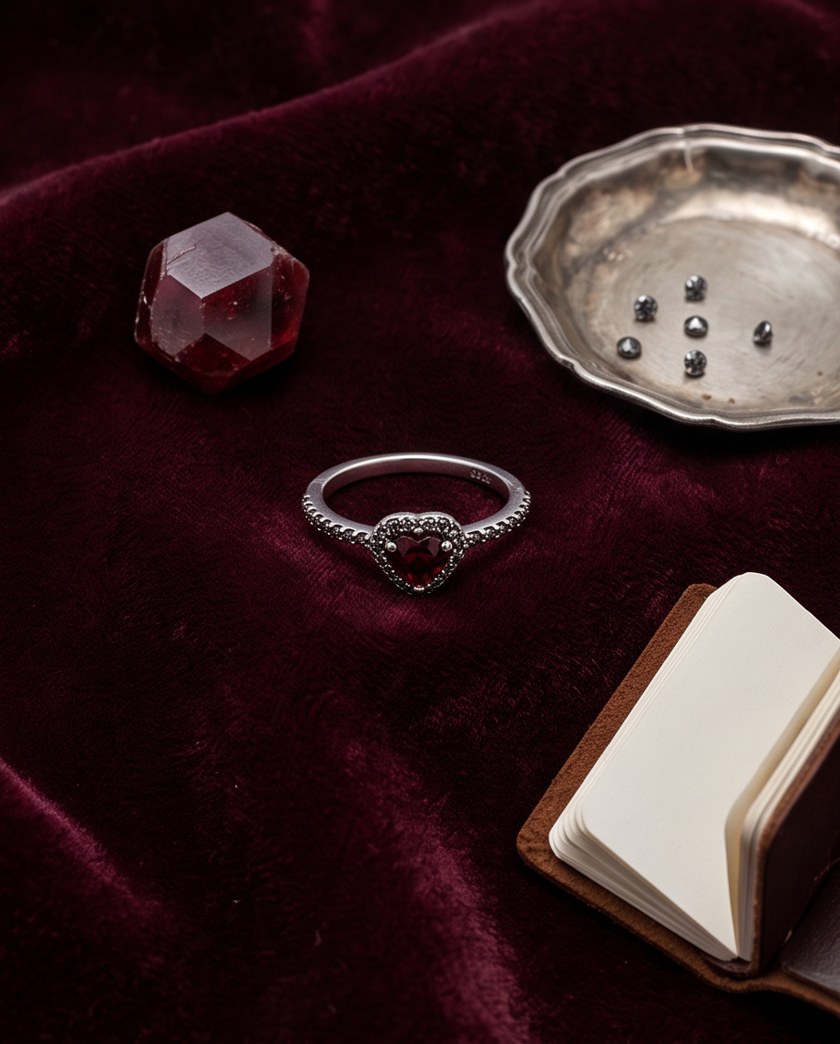 Burgundy Heart S925 Sterling Silver Ring