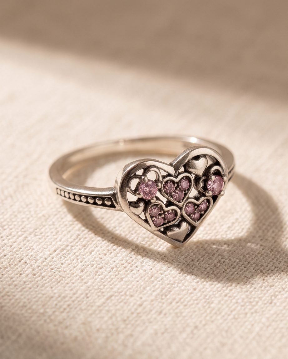Amora Pink Hearts S925 Sterling Silver Ring