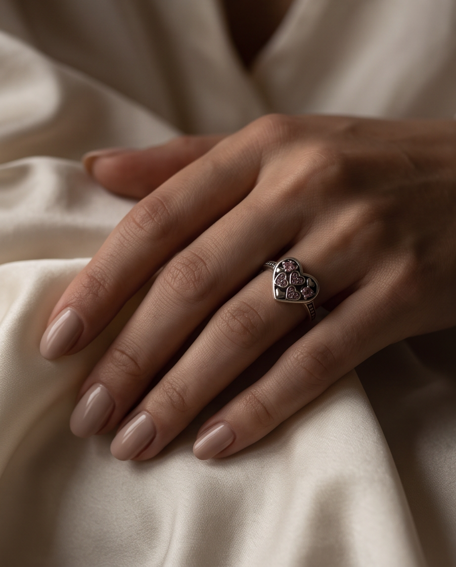 Amora Pink Hearts S925 Sterling Silver Ring