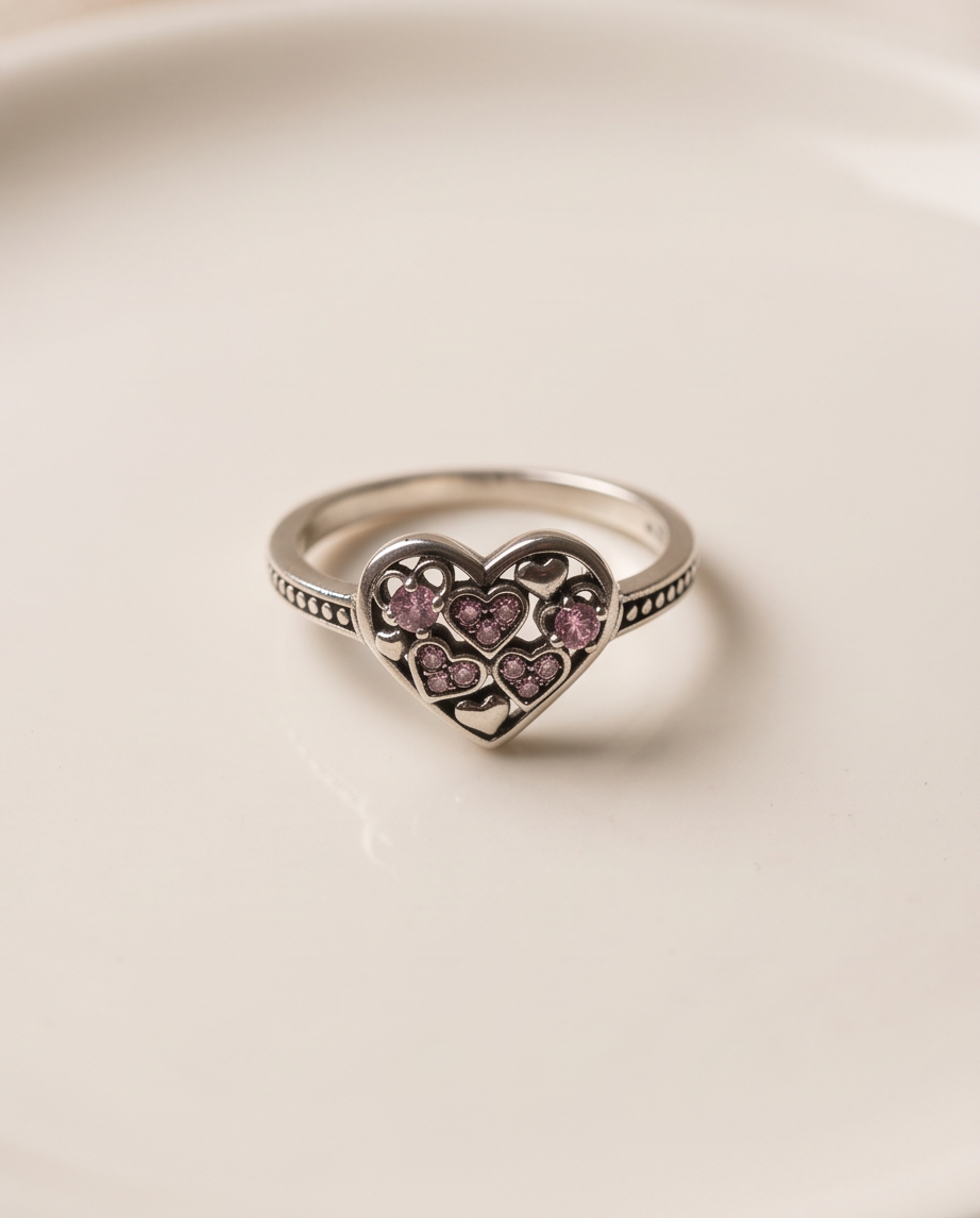 Amora Pink Hearts S925 Sterling Silver Ring