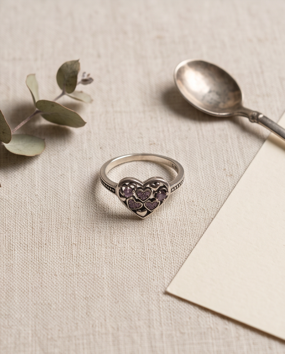 Amora Pink Hearts S925 Sterling Silver Ring