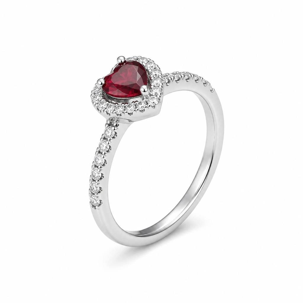 Burgundy Heart S925 Sterling Silver Ring