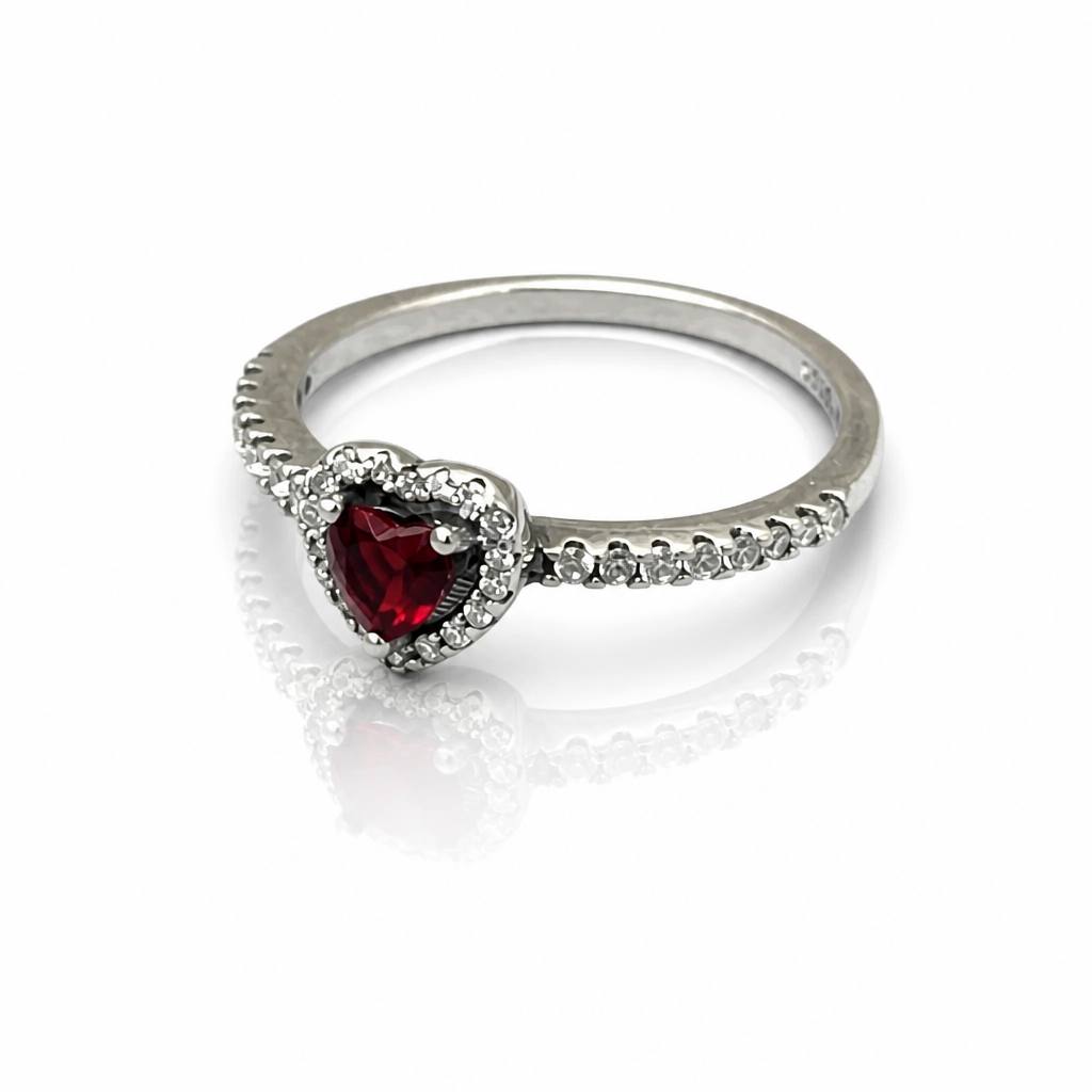 Burgundy Heart S925 Sterling Silver Ring