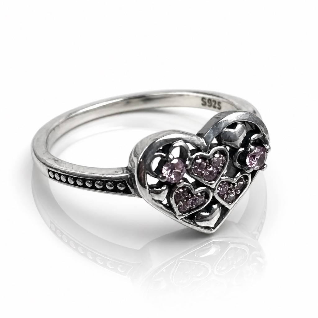 Amora Pink Hearts S925 Sterling Silver Ring